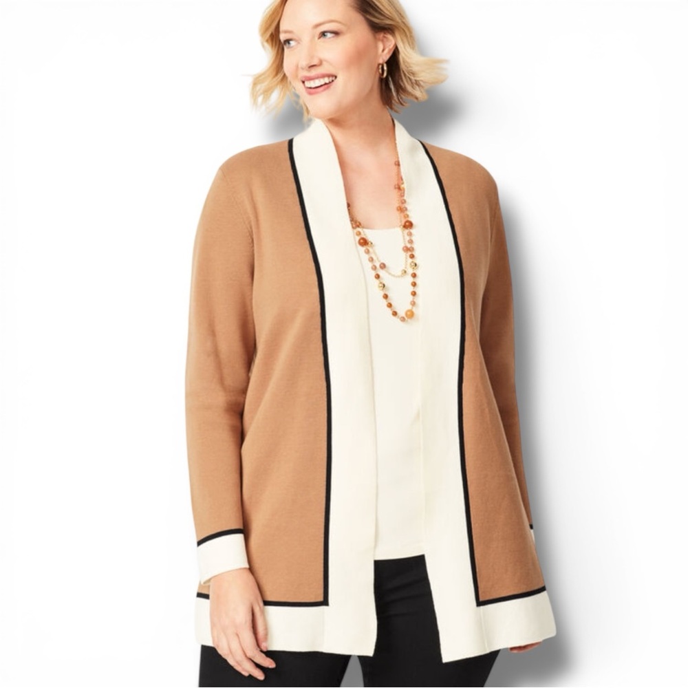 Talbots Plus Size Tipped Open-Front Cardigan - 1x… - image 1